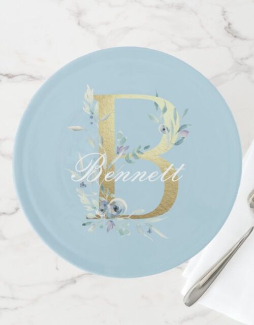 Gold Floral Letter "B" Customizable Cake Stand