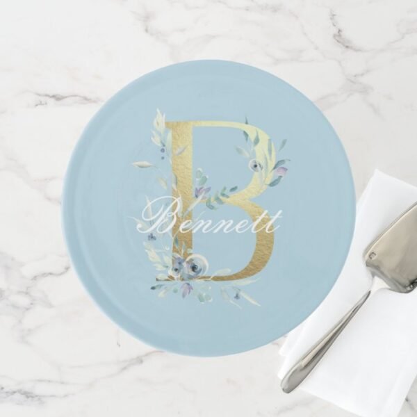 Gold Floral Letter "B" Customizable Cake Stand