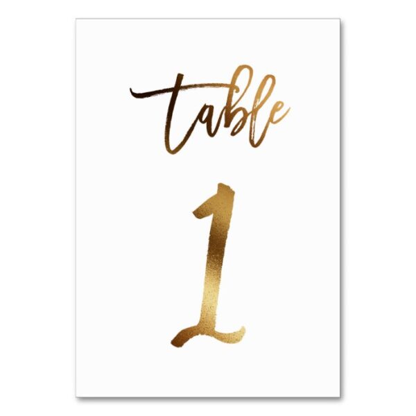 Gold foil chic wedding table number | Table 1