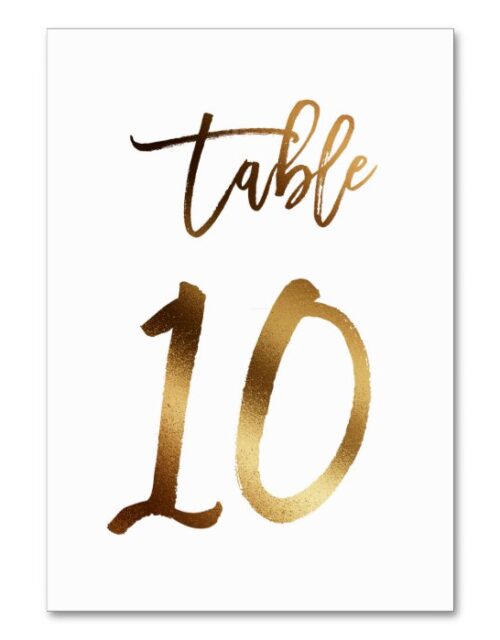 Gold foil chic wedding table number | Table 10