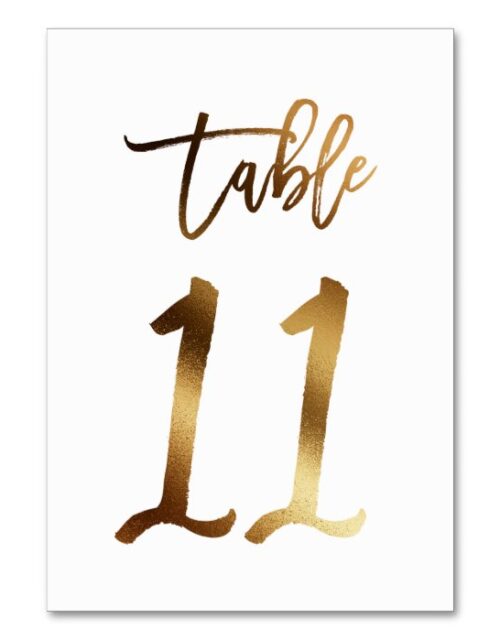 Gold foil chic wedding table number | Table 11