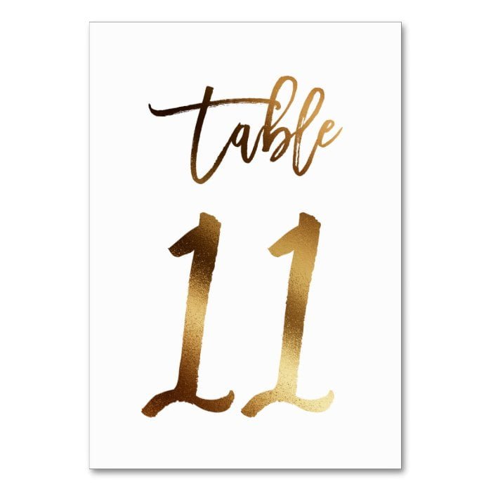 Gold foil chic wedding table number | Table 11