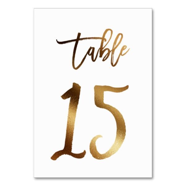 Gold foil chic wedding table number | Table 15