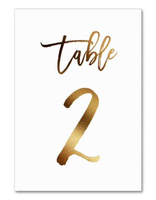 Gold foil chic wedding table number | Table 2