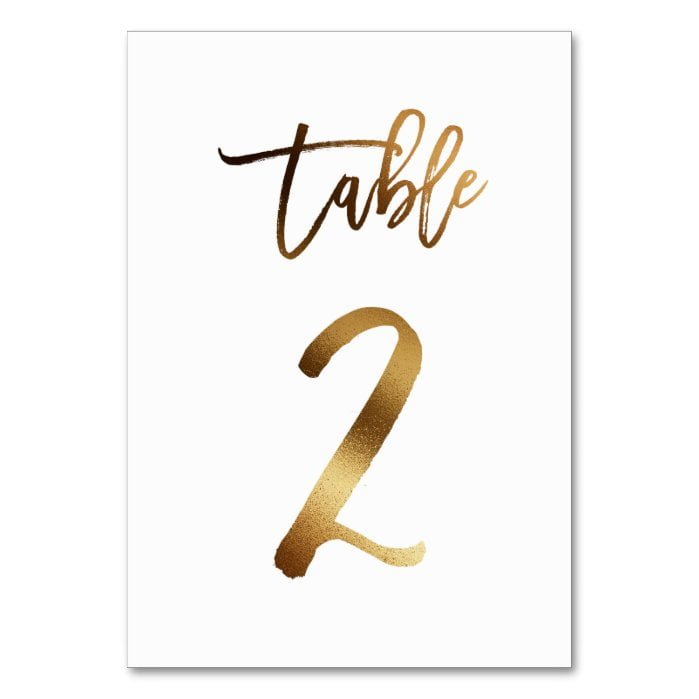 Gold foil chic wedding table number | Table 2