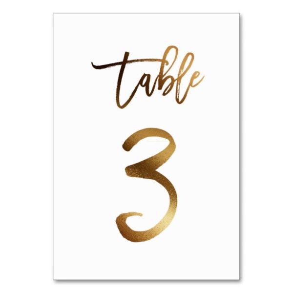 Gold foil chic wedding table number | Table 3