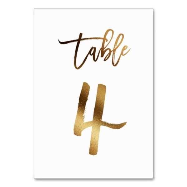 Gold foil chic wedding table number | Table 4