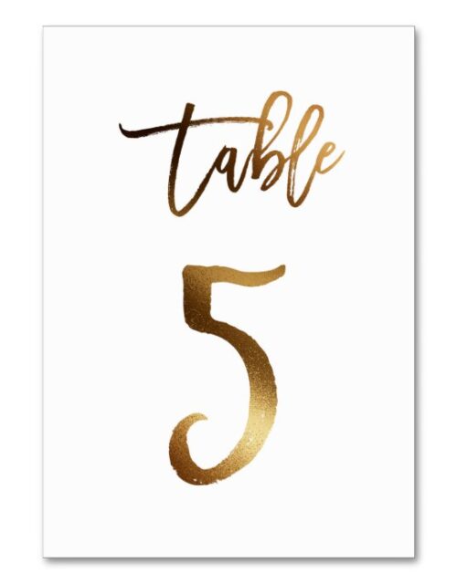 Gold foil chic wedding table number | Table 5