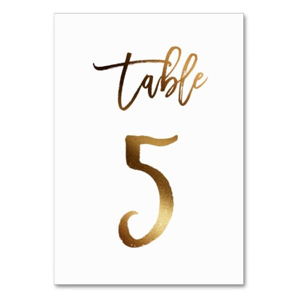 Gold foil chic wedding table number | Table 5
