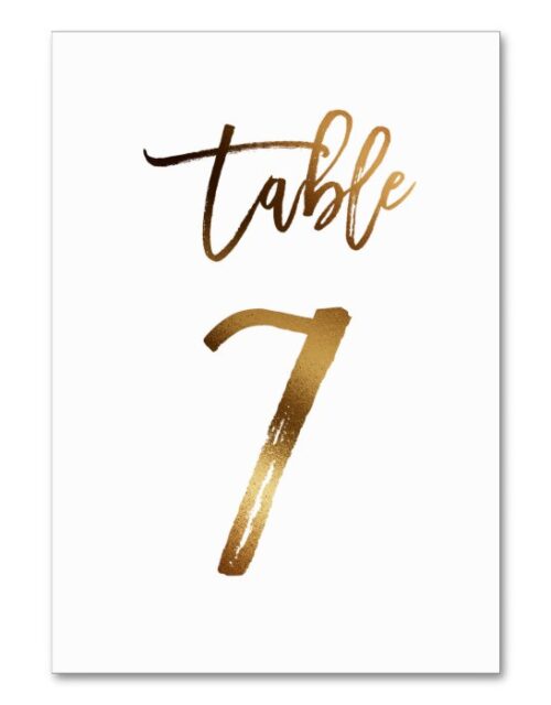 Gold foil chic wedding table number | Table 7