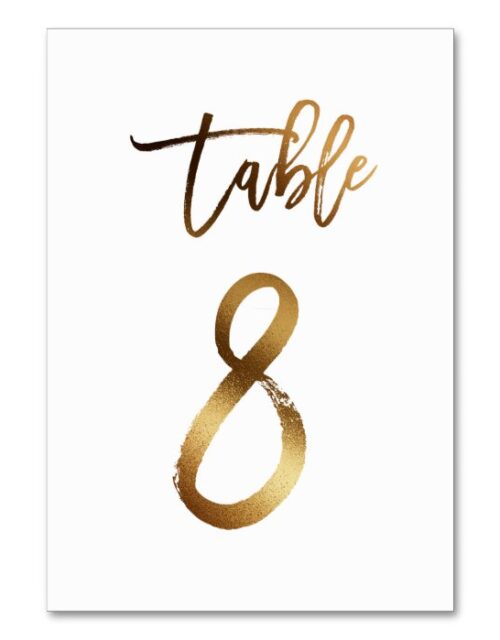 Gold foil chic wedding table number | Table 8