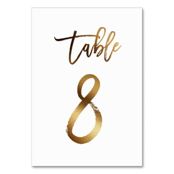 Gold foil chic wedding table number | Table 8