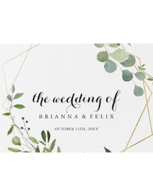 Gold Geometric Tropical Green Calligraphy Wedding Guest Book