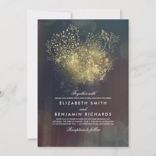 Gold Glitter Baby's Breath Elegant Floral Wedding Invitation