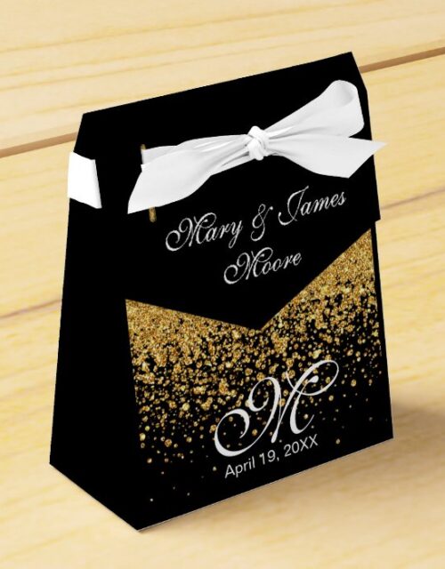 Gold Glitter Confetti on Black Favor Box