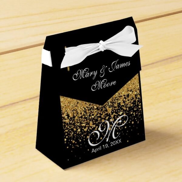 Gold Glitter Confetti on Black Favor Box