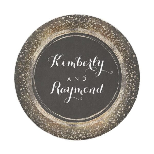 Gold Glitter Confetti Vintage Glamour Wedding Paper Plate