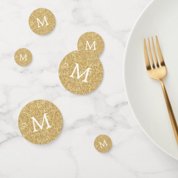 Gold Glitter Effect Monogram Wedding Confetti
