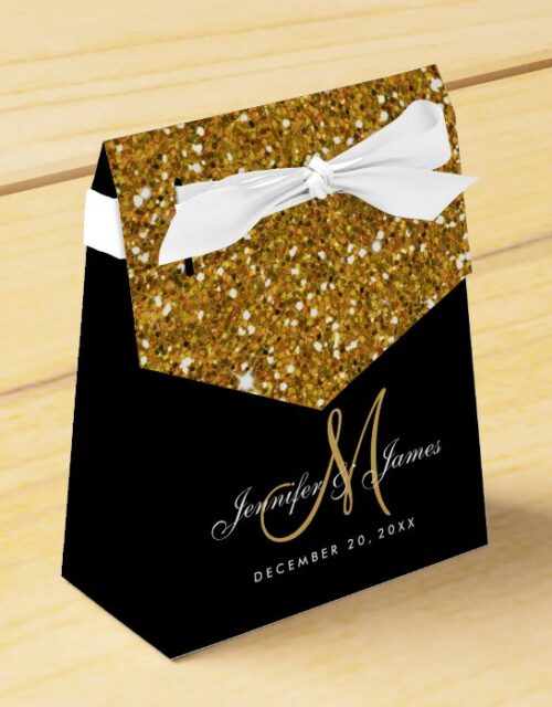 Gold Glitter Elegant Wedding Favor Box