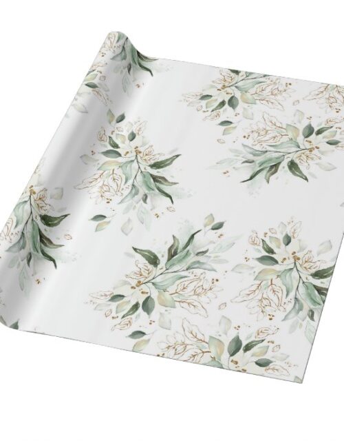 Gold Glitter Leaves Greenery Elegant Dreamy Wrapping Paper