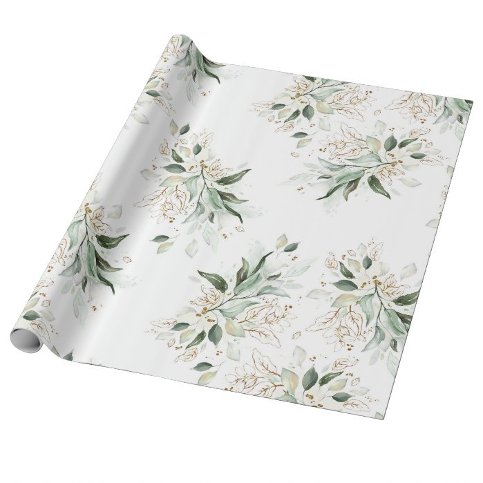 Gold Glitter Leaves Greenery Elegant Dreamy Wrapping Paper