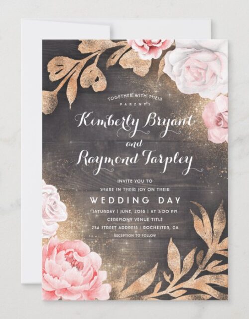 Gold Glitter | Rustic Country Floral Wedding Invitation