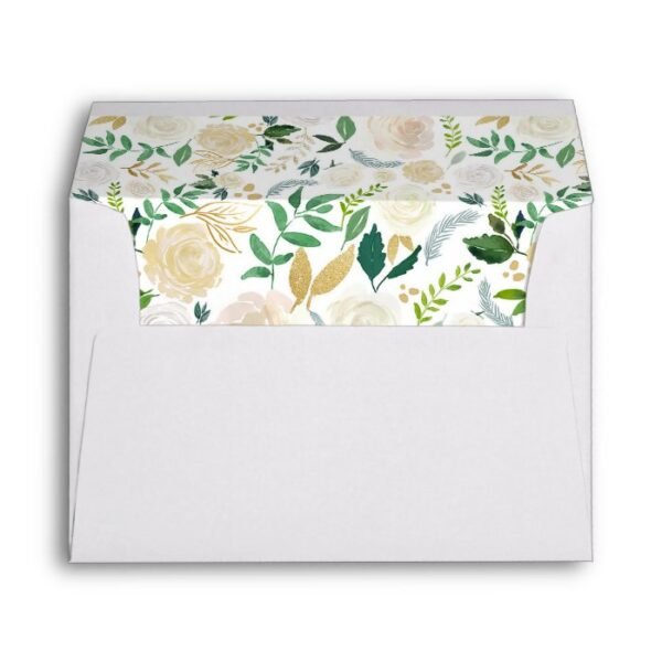 Gold Greenery Watercolor Floral for 5x7 card Envelope