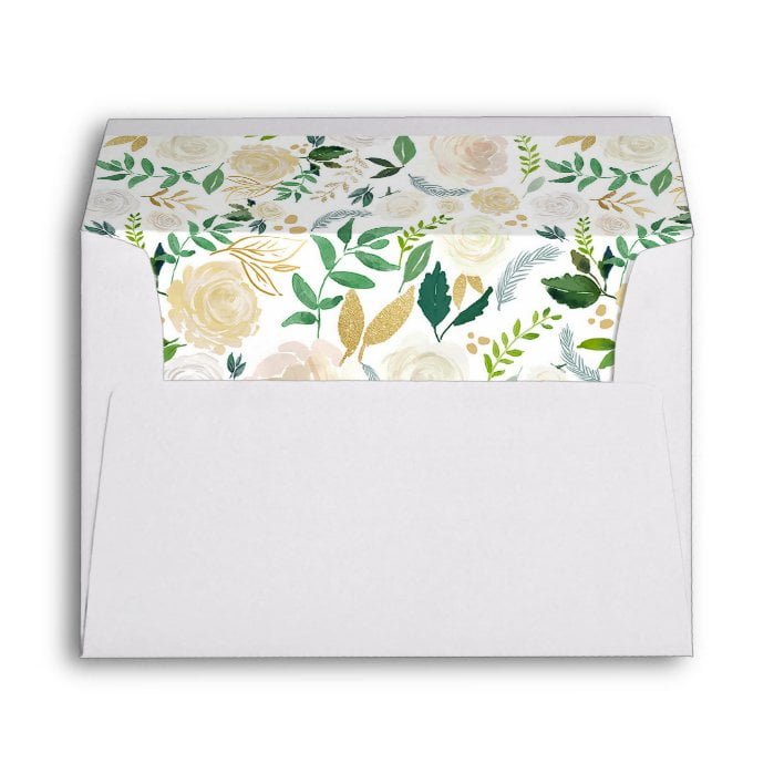 Gold Greenery Watercolor Floral for 5x7 card Envelope