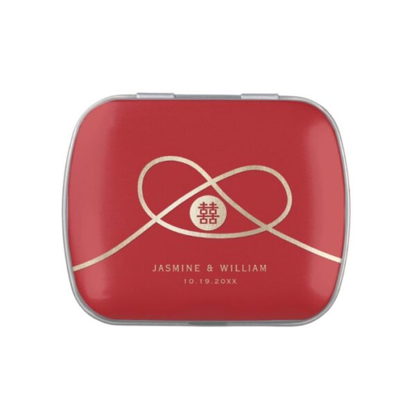 Gold Knot Union Double Happiness Chinese Wedding Jelly Belly Candy Tin