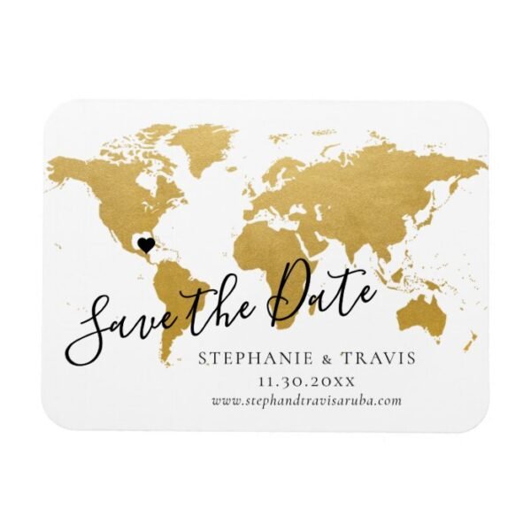 Gold Map Destination Wedding Save the Date Magnet