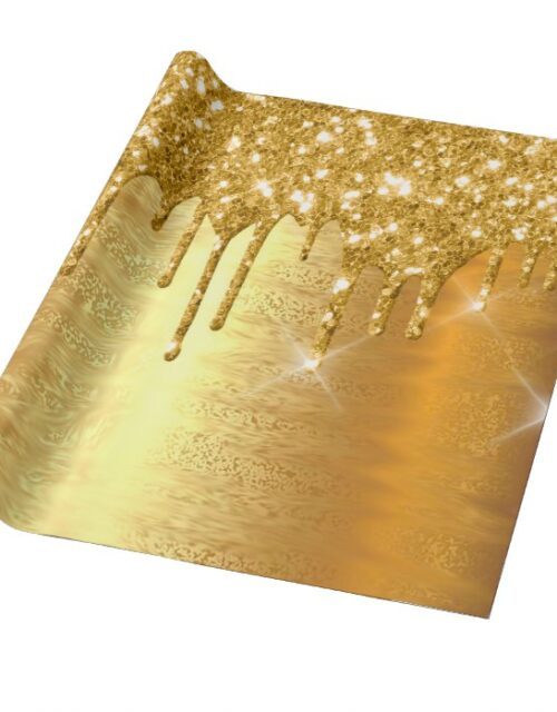 Gold Metallic Sparkly Drips Glitter Bridal Wedding Wrapping Paper