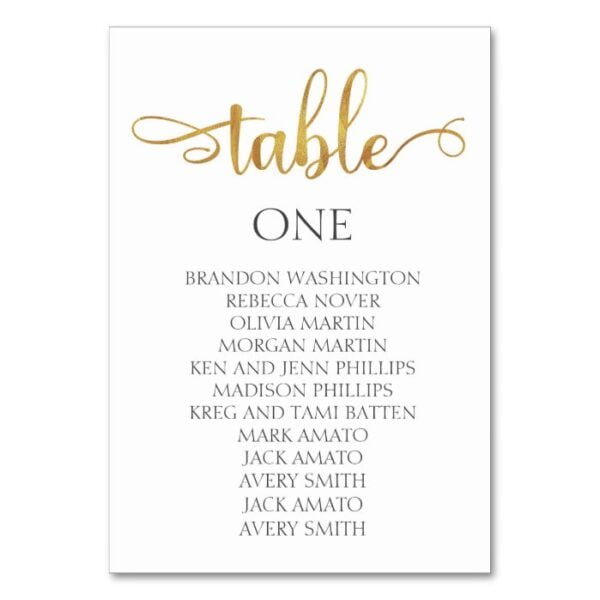 Gold Minimalist Wedding Seating Chart Card 3.5x5