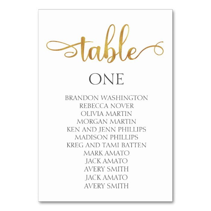 Gold Minimalist Wedding Seating Chart Card 3.5x5