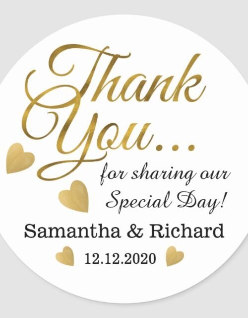 Gold Thank You Wedding Favor Classic Round Sticker