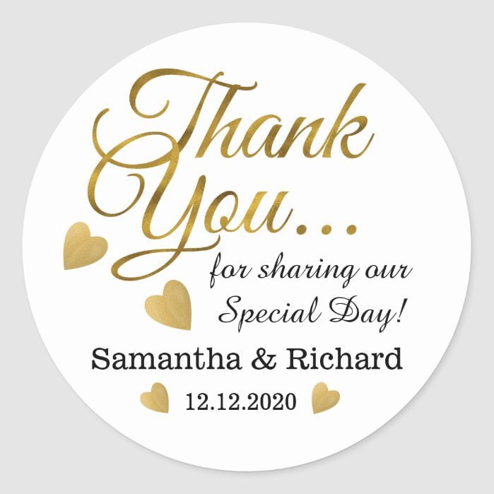 Gold Thank You Wedding Favor Classic Round Sticker