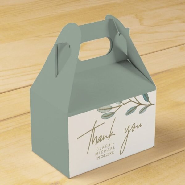 Gold Veined Eucalyptus Thank You Favor Box