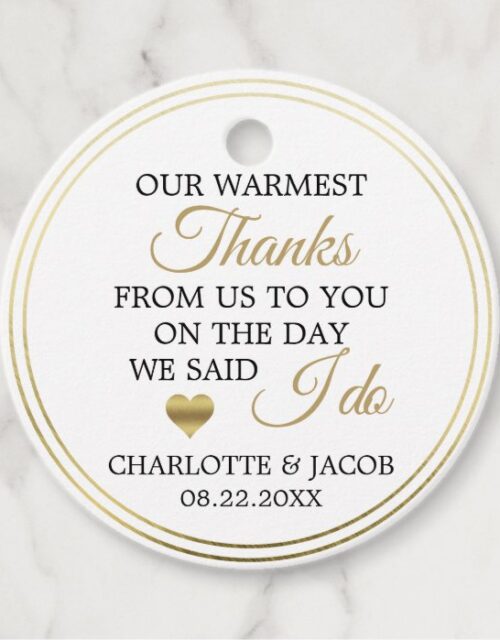 GOLD Wedding Heart Warmest Thanks | Thank You Favor Tags