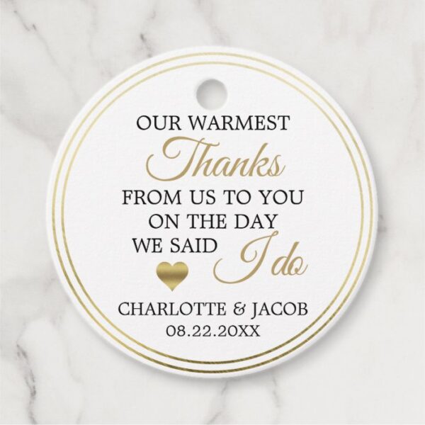 GOLD Wedding Heart Warmest Thanks | Thank You Favor Tags