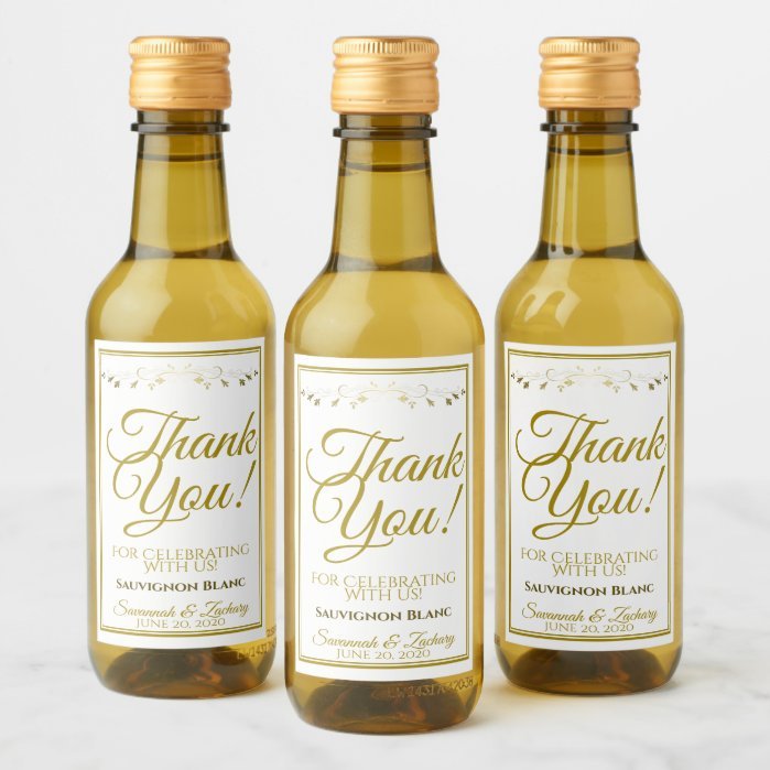 Gold Wedding Mini Wine Bottle Tag Thank You Wine Label