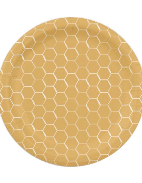 Golden Honeycomb Pattern Paper Plate
