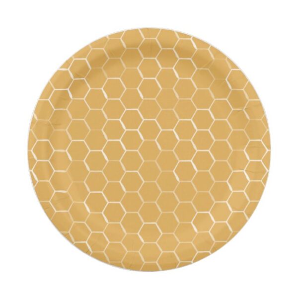 Golden Honeycomb Pattern Paper Plate