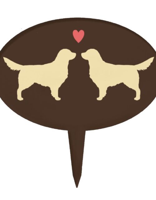 Golden Retriever Silhouettes with Heart Cake Topper