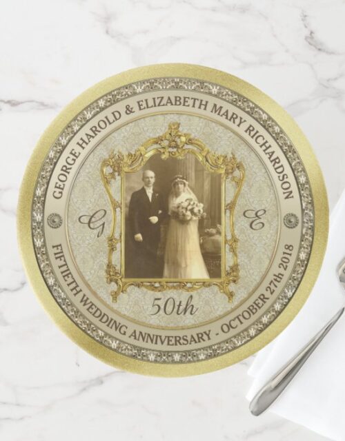 Golden Wedding Anniversary Classic Photo Frame Cake Stand