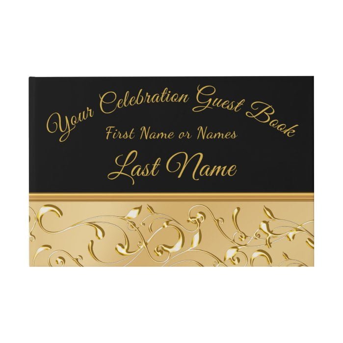 Gorgeous Black and Gold Guest Book, Personalize it Guest Book