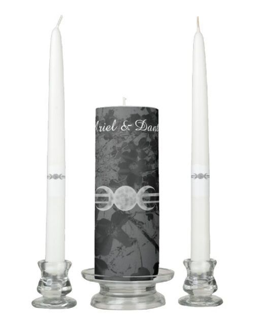Gothic Triple Moon Floral Wedding Handfasting Ste Unity Candle Set