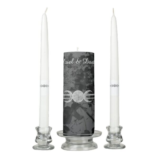 Gothic Triple Moon Floral Wedding Handfasting Ste Unity Candle Set