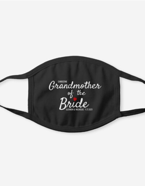 Grandmother of the Bride Love Heart Wedding Black Cotton Face Mask
