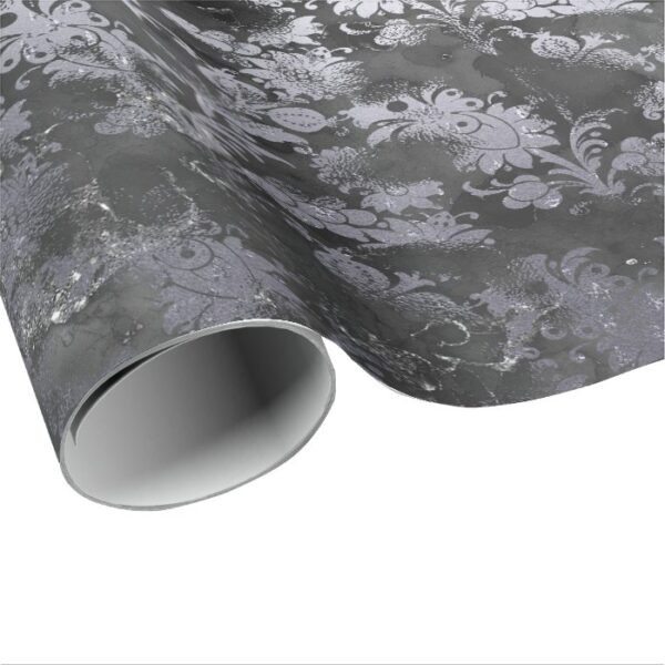 Graphite Gray Cement Black Floral Grungy Shabby Wrapping Paper
