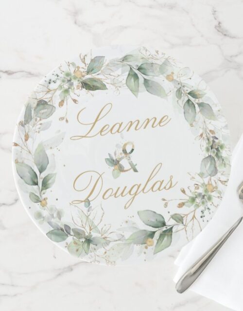Green and gold foliage Wreath Wedding Cake Stand