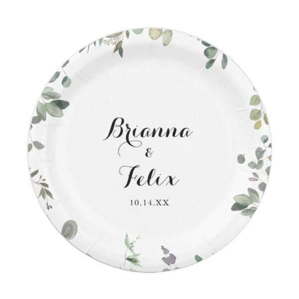 Green Eucalyptus Foliage Delight Wedding Cake Paper Plate